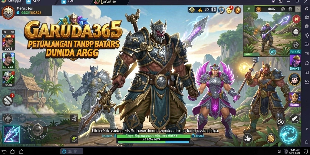 Tampilan gameplay GARUDA365 yang menampilkan pertarungan epik dan eksplorasi dunia.