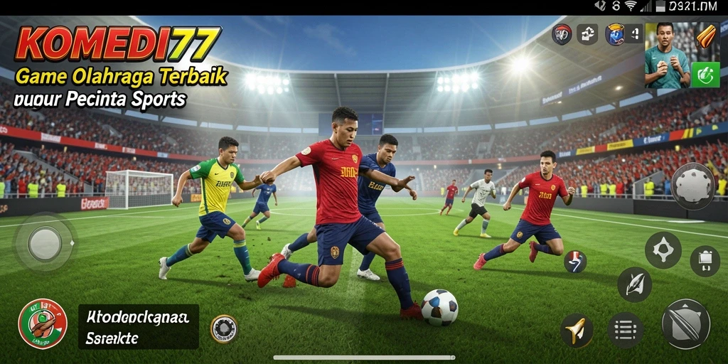 Tampilan gameplay yang penuh aksi dalam KOMEDI77, menunjukkan pertandingan seru.