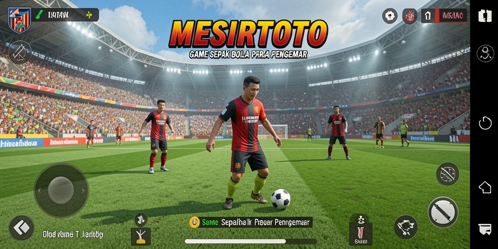 Tangkapan layar gameplay MESIRTOTO menampilkan aksi mendebarkan di lapangan sepak bola.