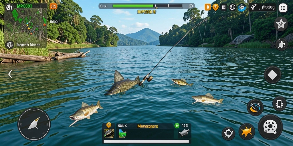 Gameplay MPO303 yang seru, menangkap berbagai ikan dengan berbagai alat.