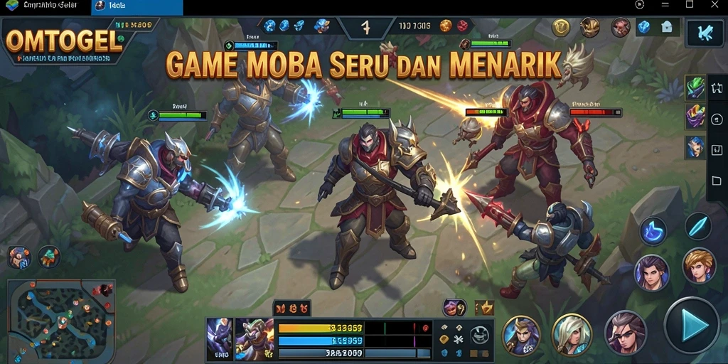 Tampilan epik pertarungan gameplay MOBA di OMTOGEL.