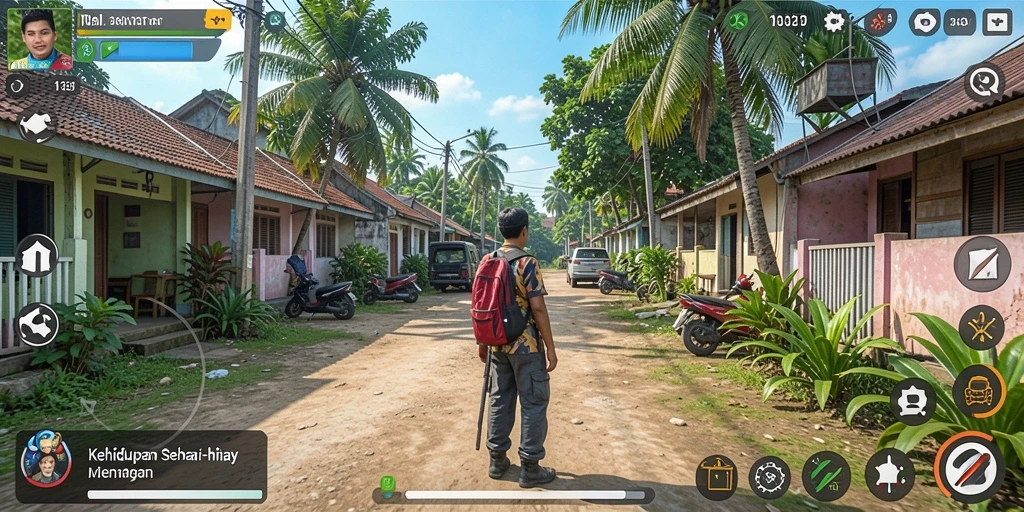 Screenshot gameplay RAKYATJP yang menampilkan simulasi kehidupan sehari-hari.