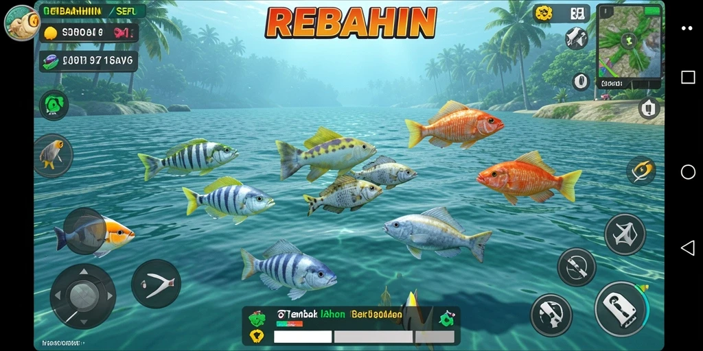 Gameplay seru dengan berbagai jenis ikan untuk ditangkap.
