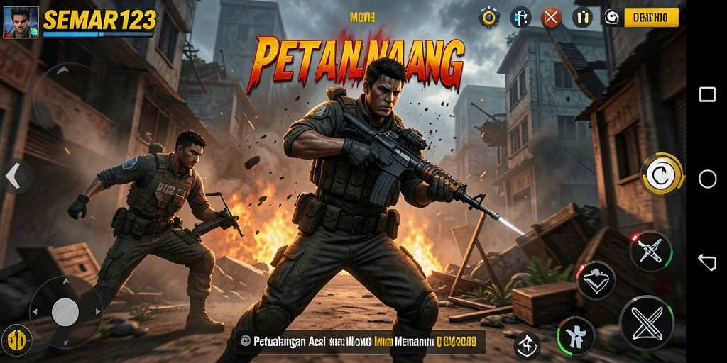 Screenshot SEMAR123 menampilkan aksi seru dalam pertarungan melawan musuh.