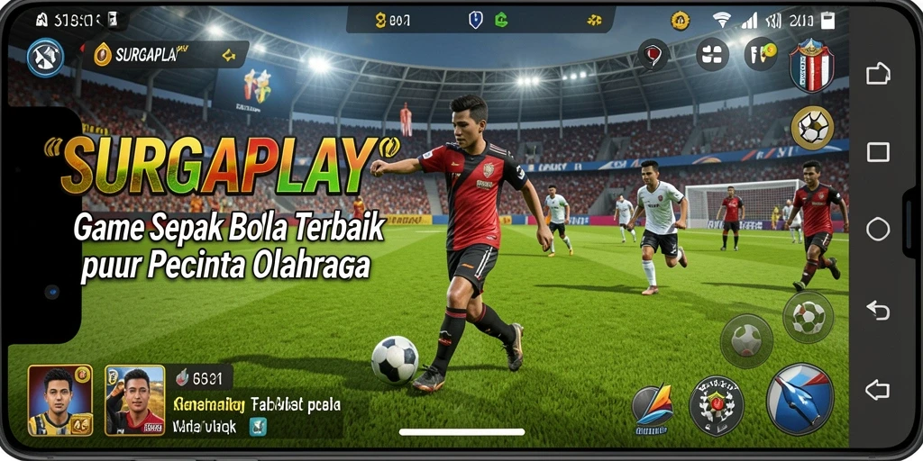 Tampilan gameplay mendebarkan dalam SURGAPLAY dengan aksi sepak bola yang intens.