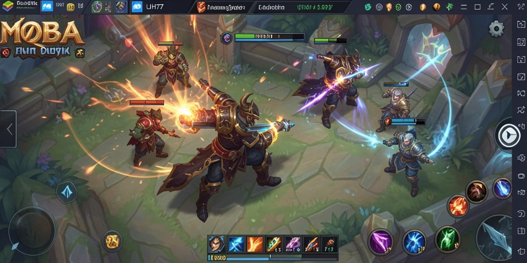 Tampilan gameplay UH77 yang mendebarkan di arena MOBA.