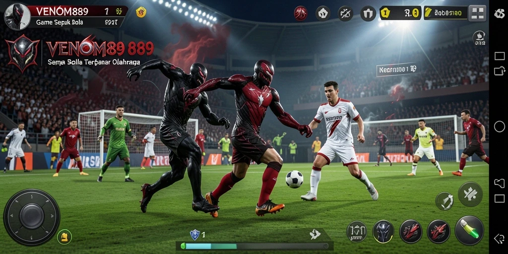 Tampilan gameplay menyenangkan dengan aksi sepak bola yang menegangkan.